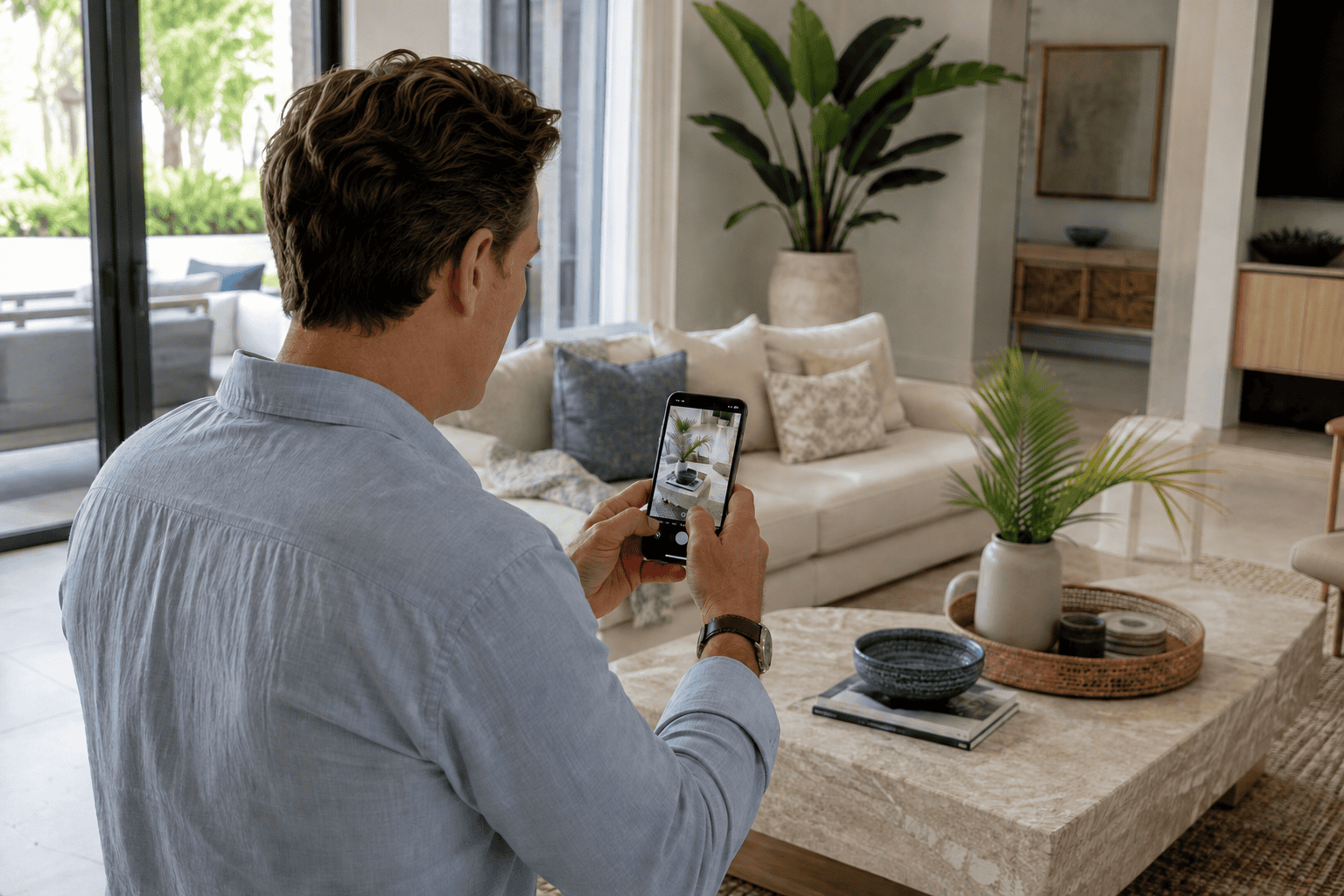 Homeowner photographing household belongings while creating a digital home inventory