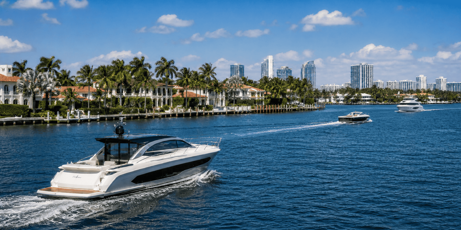 Motor yachts cruising safely on the Fort Lauderdale Intracoastal Waterway